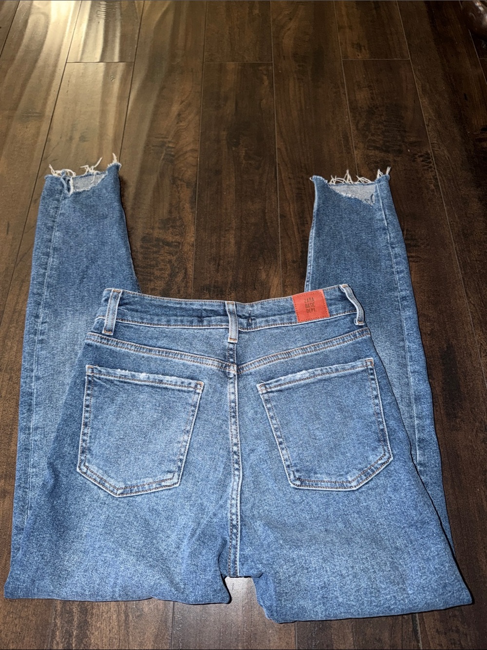 Zara High Rise Women's Jeans - Light Blue Distressed Hem